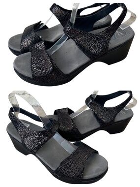 Dansko Sonnet Sandals 41 US 10.5 / 11 Black Metallic Leopard Shimmer Leather